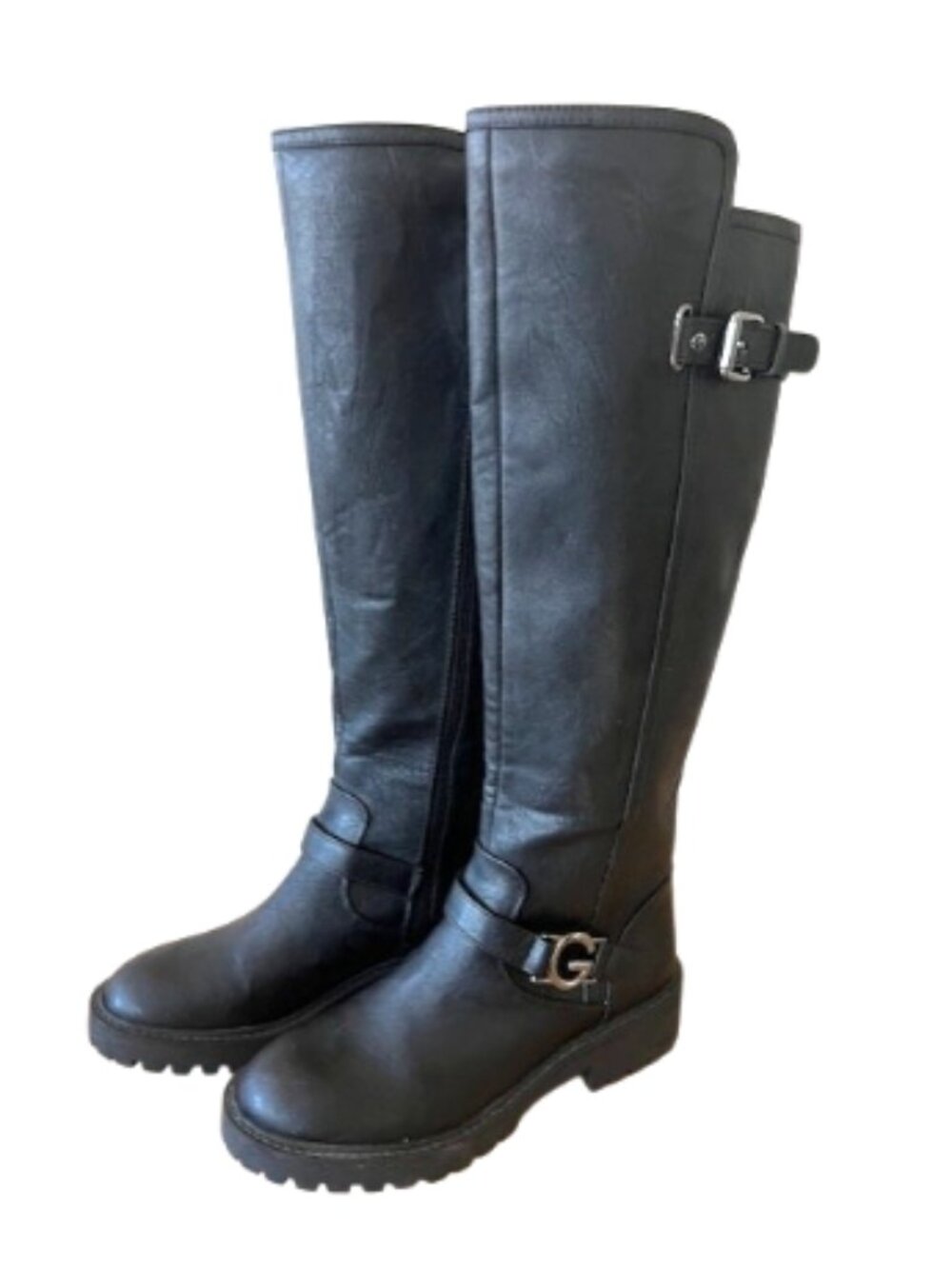 GBG Los Angeles GGSILENE Black Knee High Boots Size 6M Buckle Zip NWOB